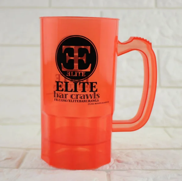 

600ml Plastic beer Mug with Handle, Red/green