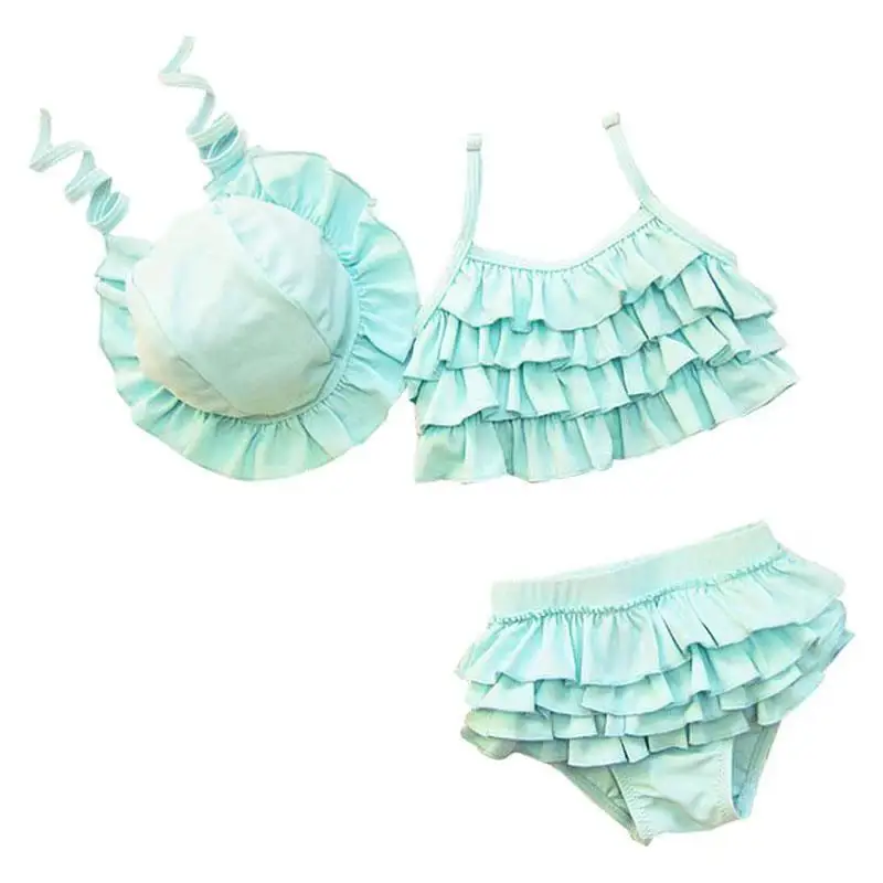 

Wholesale baby clothes three Piece Kids baby girls swimwear solid color baby girls' swimsuit, Turquoise