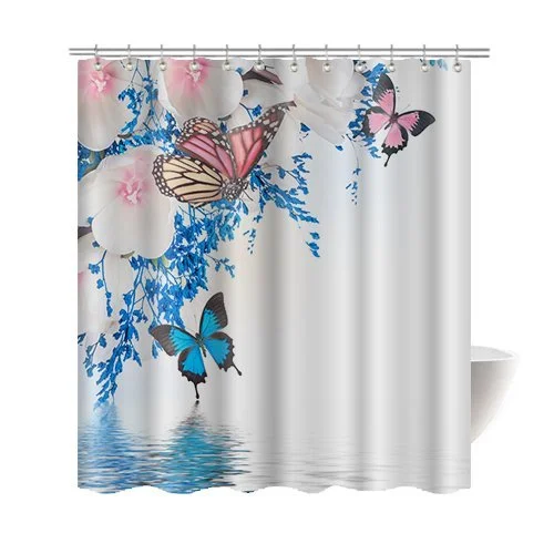 

3D Customized Polyester Butterfly Bathroom Shower Curtain Set Waterproof Bath Mats Set 4PCS