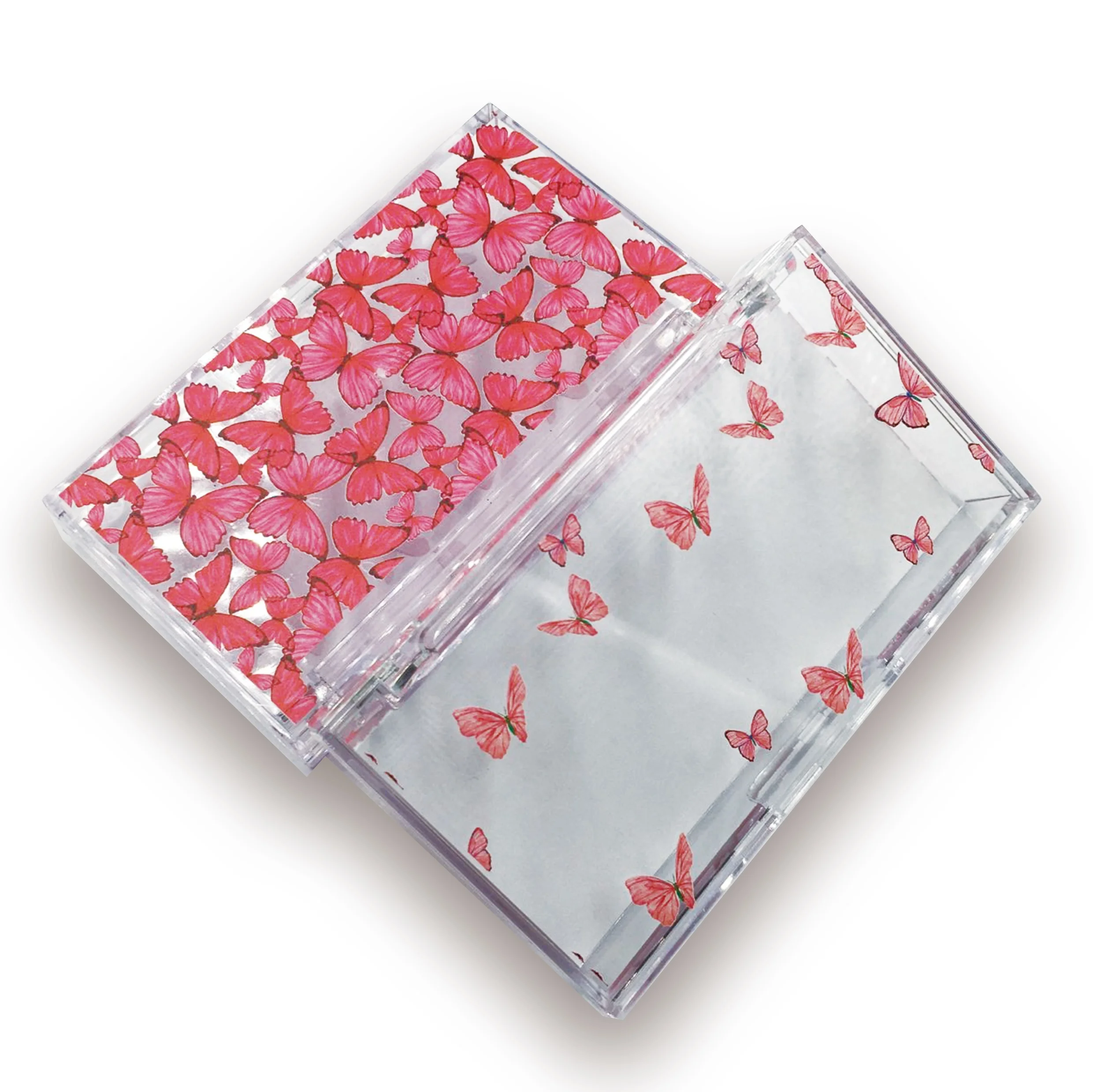 

Clear Eyelash Box Private Label Acrylic Lash Case Red Butterfly Design Rectangle Packaging