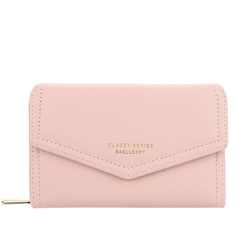 

High Quality Women Pastel Pink Purses Pu leather Wallet With ID Window Card Sleeve Coin Purse, 7 color