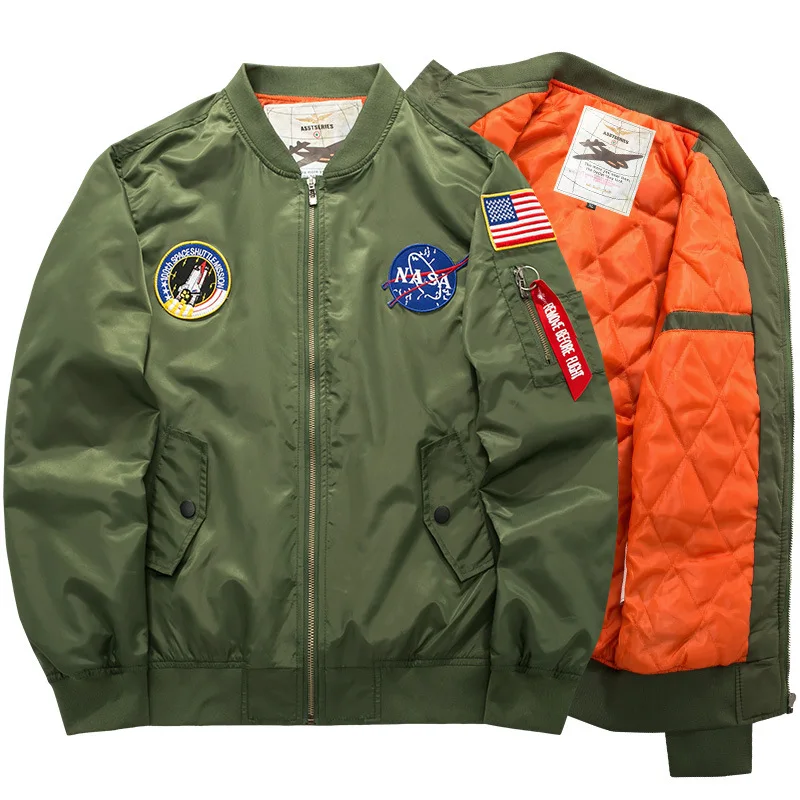 

Fashion Bomber Oversized Embroidered Spring Flying Pilot Men's Plus Size Jackets, Black, light army green, navy blue, deep army green