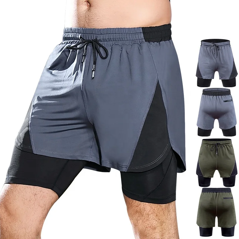 

Men Breathable Compression Running Shorts Marathon Fitness Trousers False Two Pieces Pants, Colored or customized colors