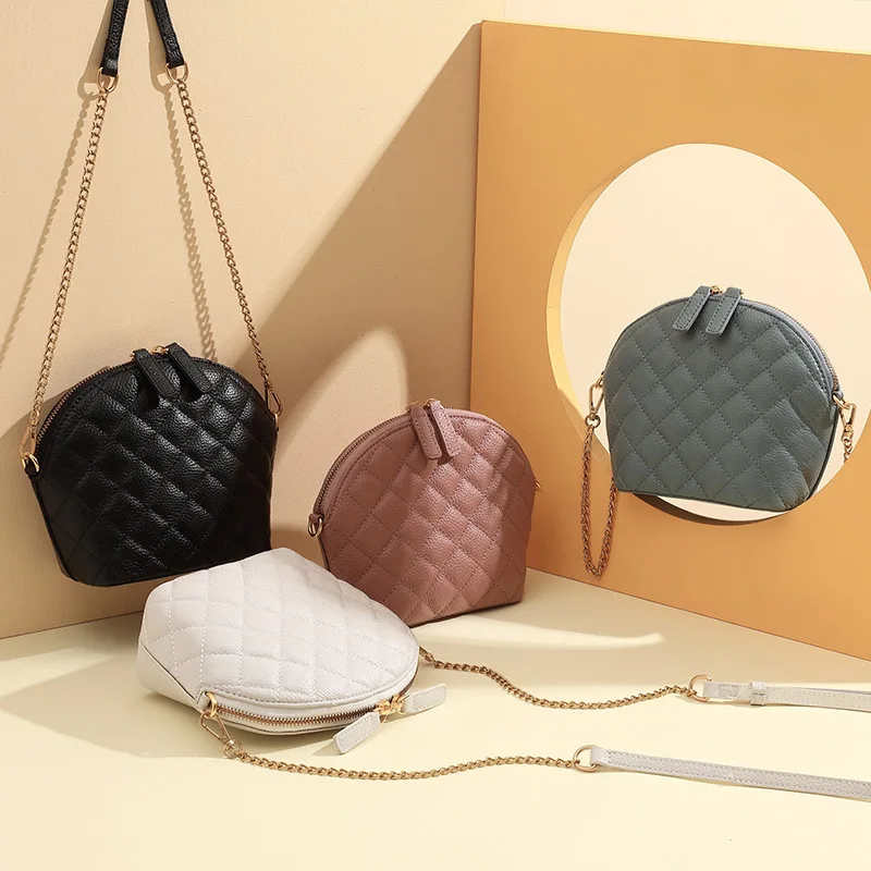 

Fashion Rhomboid Plaid Shell Bag New Women Retro Genuine Leather Mini Crossbody Bag, Pure color