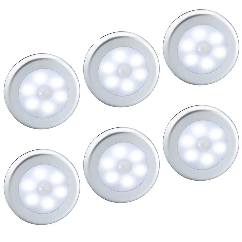 Pack of 6 Cordless Battery-Powered Motion Activated LED Night Light, Stick anywhere Closet Light Stair Lights, Puck Lights