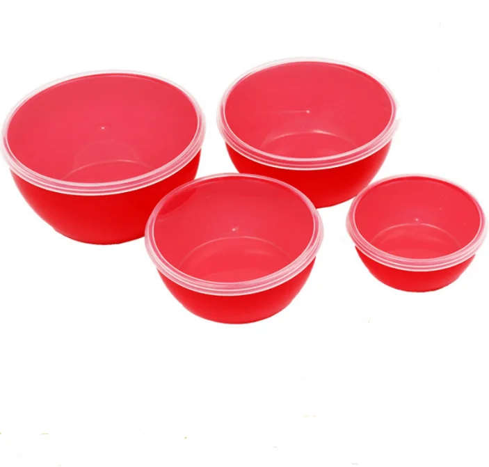 

multi-function 4 piece nested plastic mixing bowl set with lids, Customized color