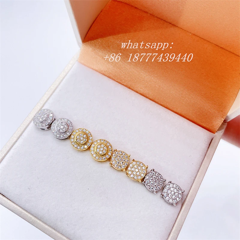 

ready to ship hiphop style melee moissanite diamonds round shape 925 sterling silver earrings vvs diamond earrings men, White /yellow gold/ rose gold color
