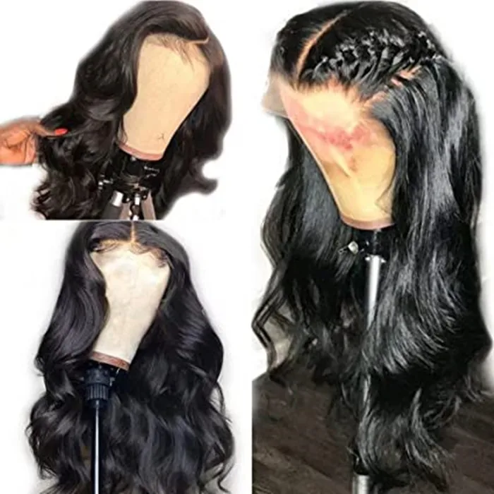 

360 Lace Frontal Curly Human Hair Wigs 150% Density Brazilian body wave Wig with Baby for Black Women 20 inch, Natural Color