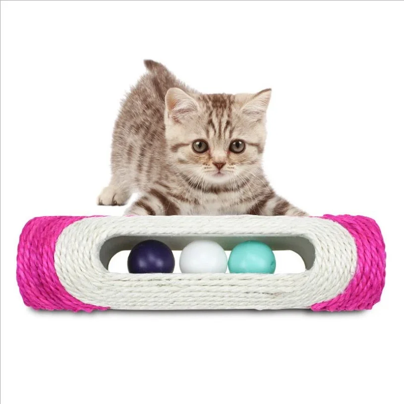 

Pet playing Interactive Cat toys long roller three ring balls toys for cat Natural sisal cat scratcher funny pet toy with balls