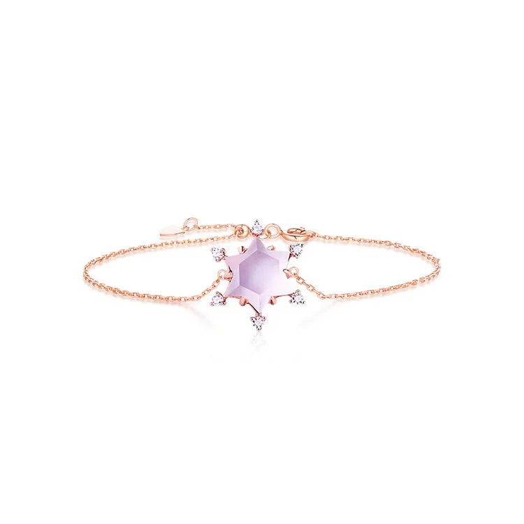 

Customized Jewelry Rose Quartz Snowflake Bracelet 925 Sterling Silver for Wedding Dainty Women Bracelet, Picture