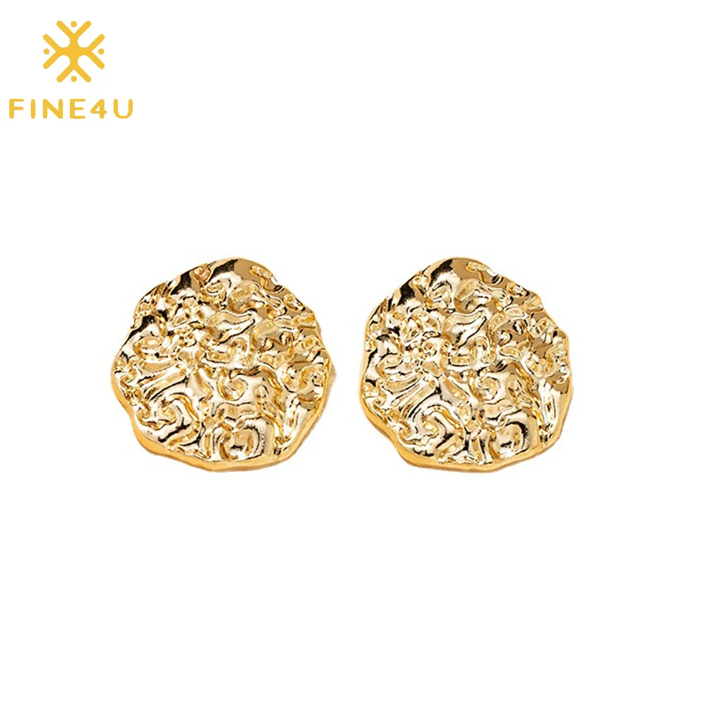 

Fashion trendy new 2021 aretes alloy gold plated women men unisex hammered stud earrings, Gold/steel