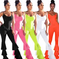 

2019 Ladies spaghetti strap Jumpsuit Bell trousers Solid Colour Fashion Bodysuit Summer beach playsuit Backless