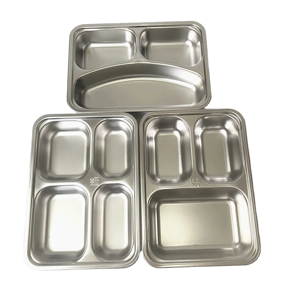 

Fast Food Stainless Steel Rectangular 5-Compartment Divided Plates Cafeteria Food Tray School Lunch Tray