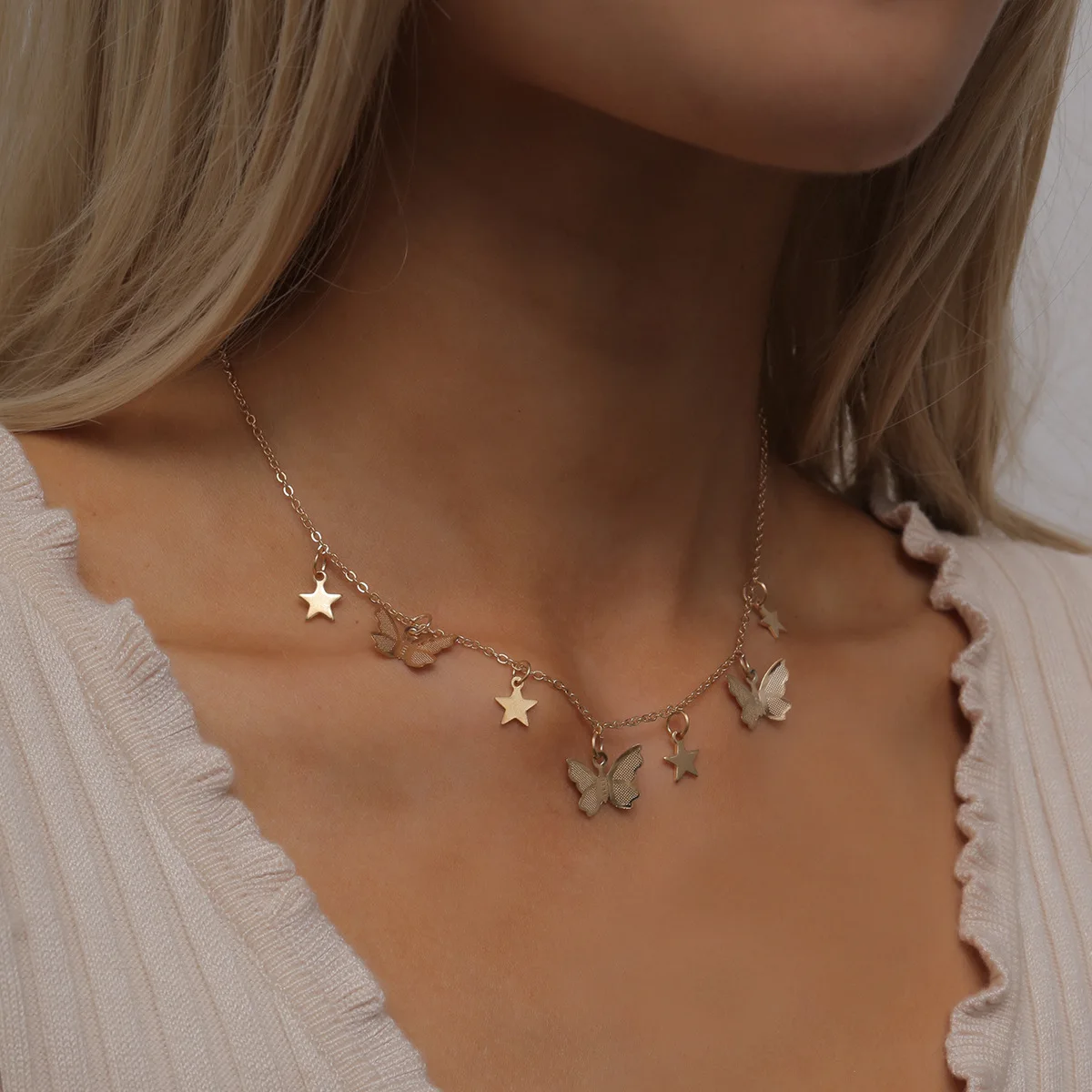 

2021 New Fashion Gold Plated Star Butterfly Necklace For Women, Picture