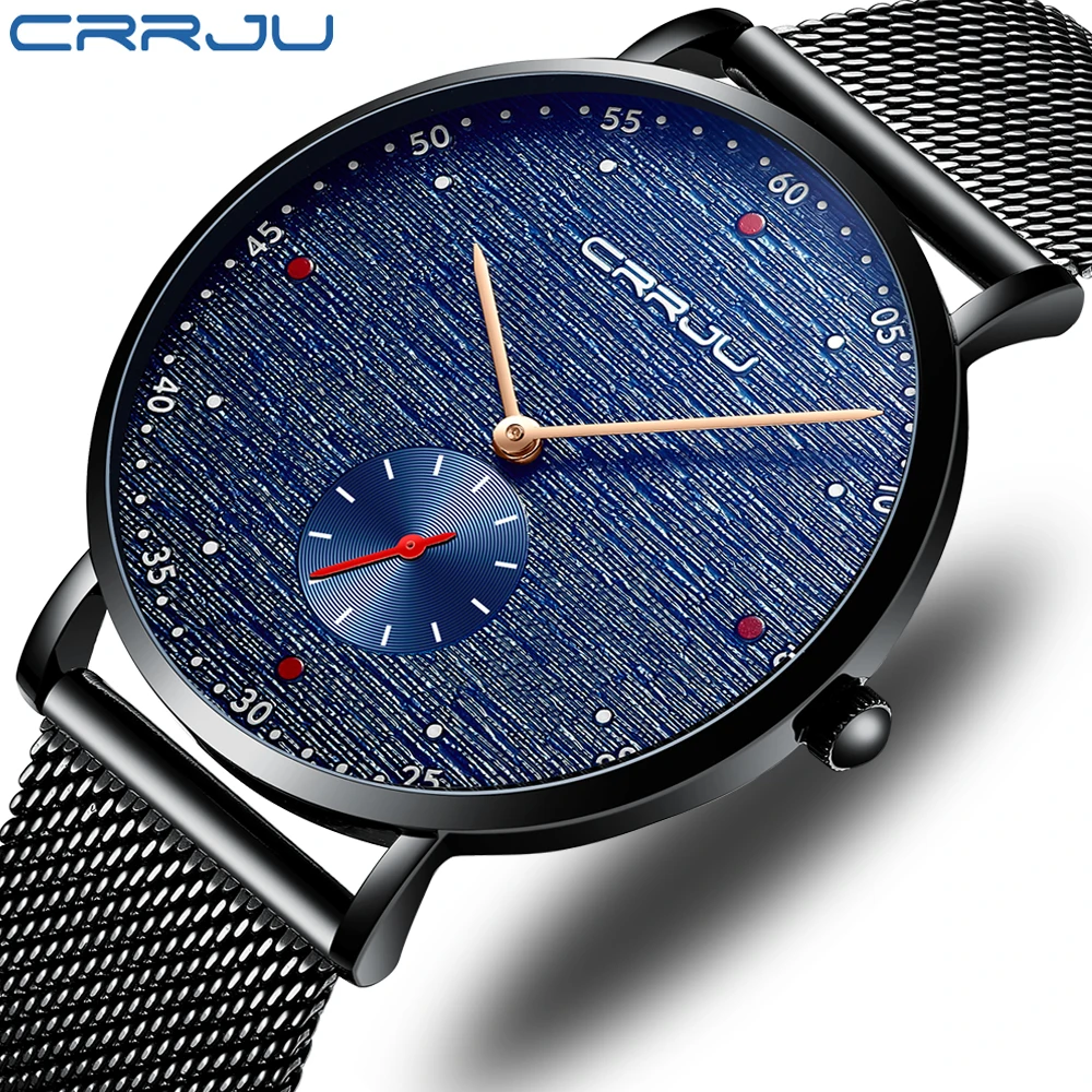 

CRRJU 2163 Fashion Top Brand Luxury Mens Watch Quartz Watch Men Casual Slim Mesh Steel Waterproof Sport Watch Relogio Masculino, 6 colors