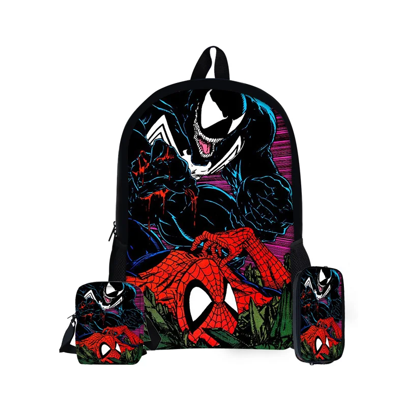 

New Fashion Costume Spiderman Pencil Case Cartable Enfant Canvas Kids Backpack Messenger 3Pcs Set Schoolbags Set Boys School Bag, Customized