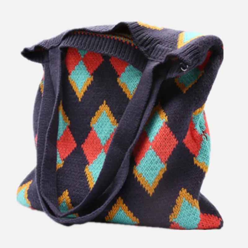 

New arrivals designer Vintage Knitted handbags bohemian shoulder bag ethnic retro soft Winter shopping crochet tote bags