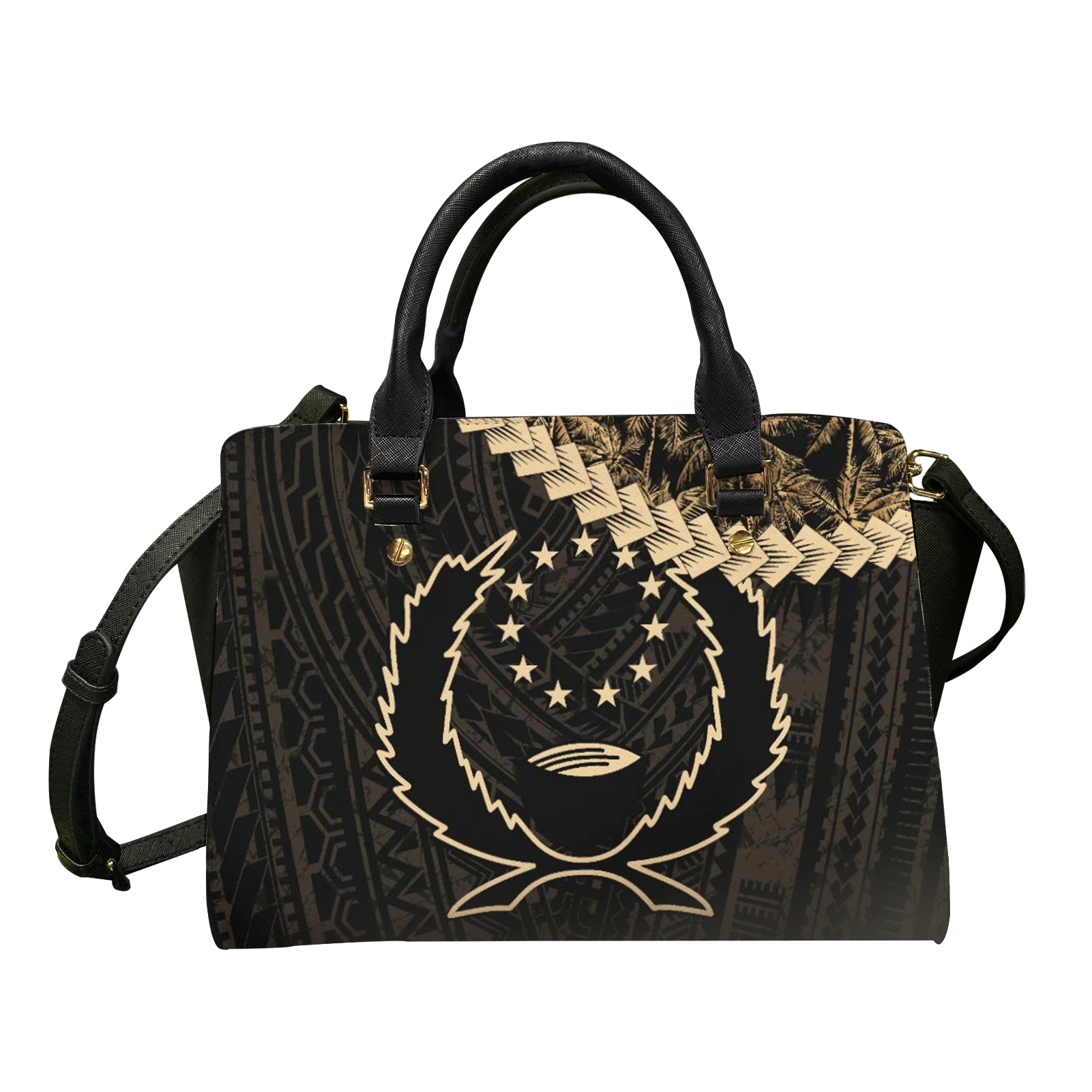

High Quality Handbags for Women Pohnpei Flag Micronesian Tribal Gold Work Purse Top Handle Shoulder Bags with Strap for Ladies