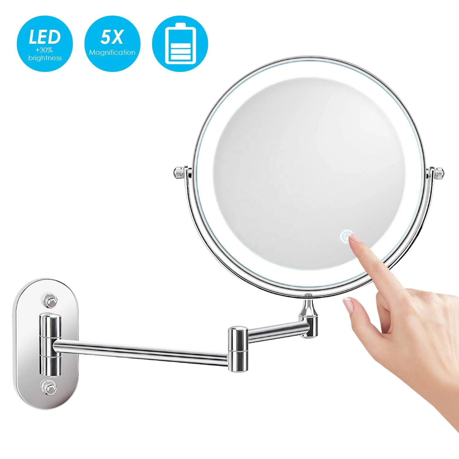 Espejo Led Cordless Dual Sides Hotel Bathroom Lighted Vanity Makeup Mirror