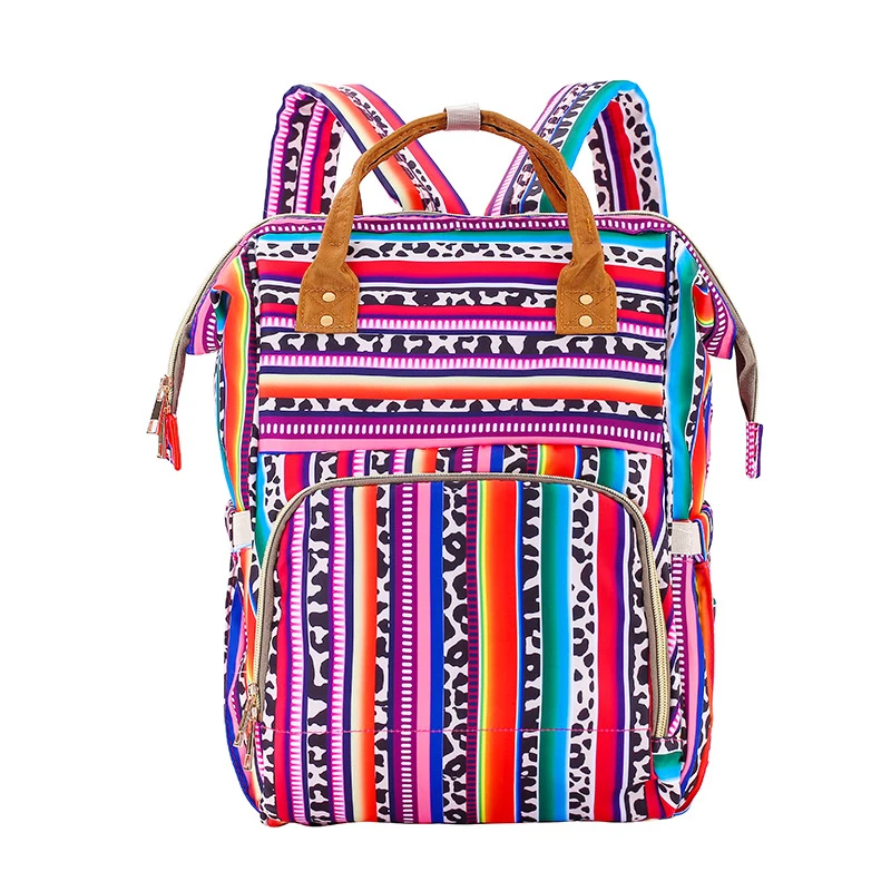 

Free Shipping Cow Animal Print Diaper Bag Backpack Baby Serape Stripes Mom Waterproof Large Maternity Nappy Bags for Women, 7 colors