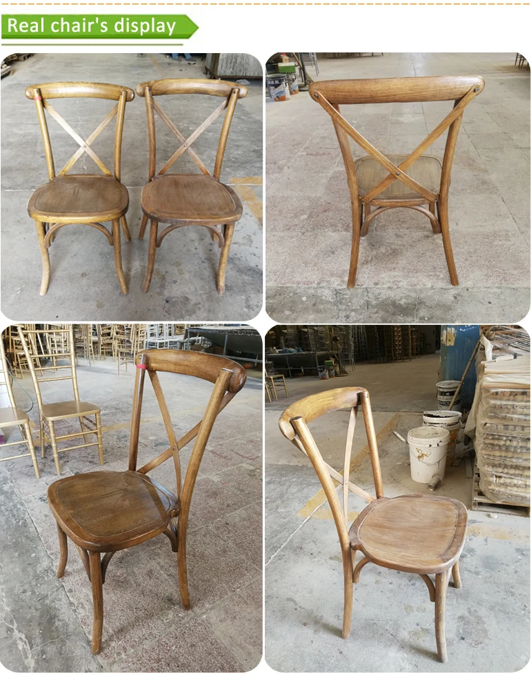 Cross Back X Back Chair Wholesale Antique Rustic Stackable Cheap Vintage Iron and Wood Dining Rental Wedding Hotel Furniture
