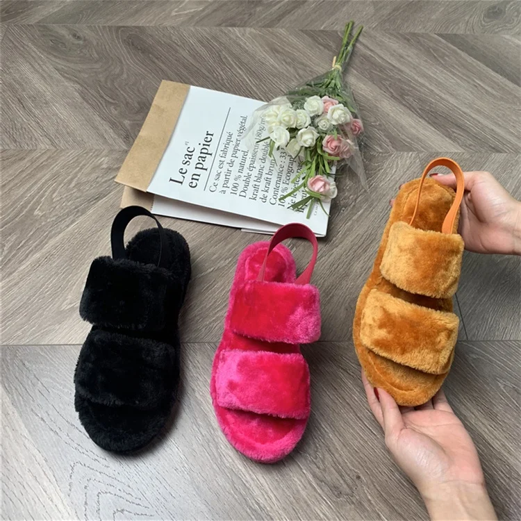 

2020 Wholesale comfortable non-slip fur slides women shoes sandals fluffy furry slippers, Customizable colors