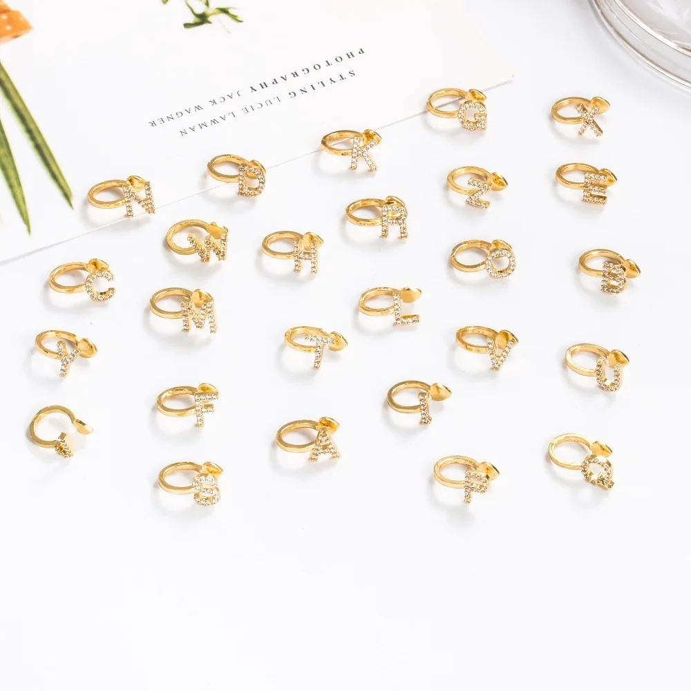 

Trend 2021 Cheap Gold Initial 26 Letters Ear Clip Women Crystal Small Hoop Non Pierced Ear Cuff Earrings, Picture shows