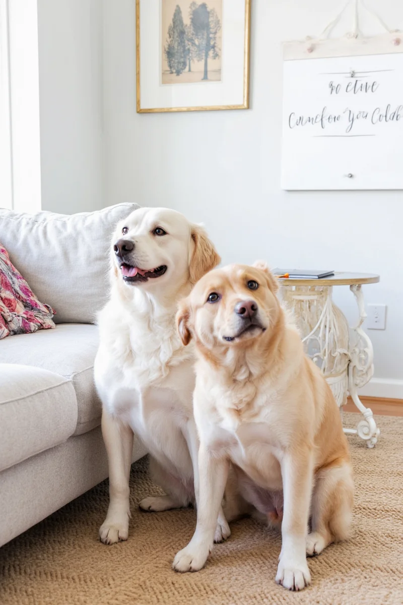 Close-up view of a stain-resistant pet rug with playful polka dot pattern
