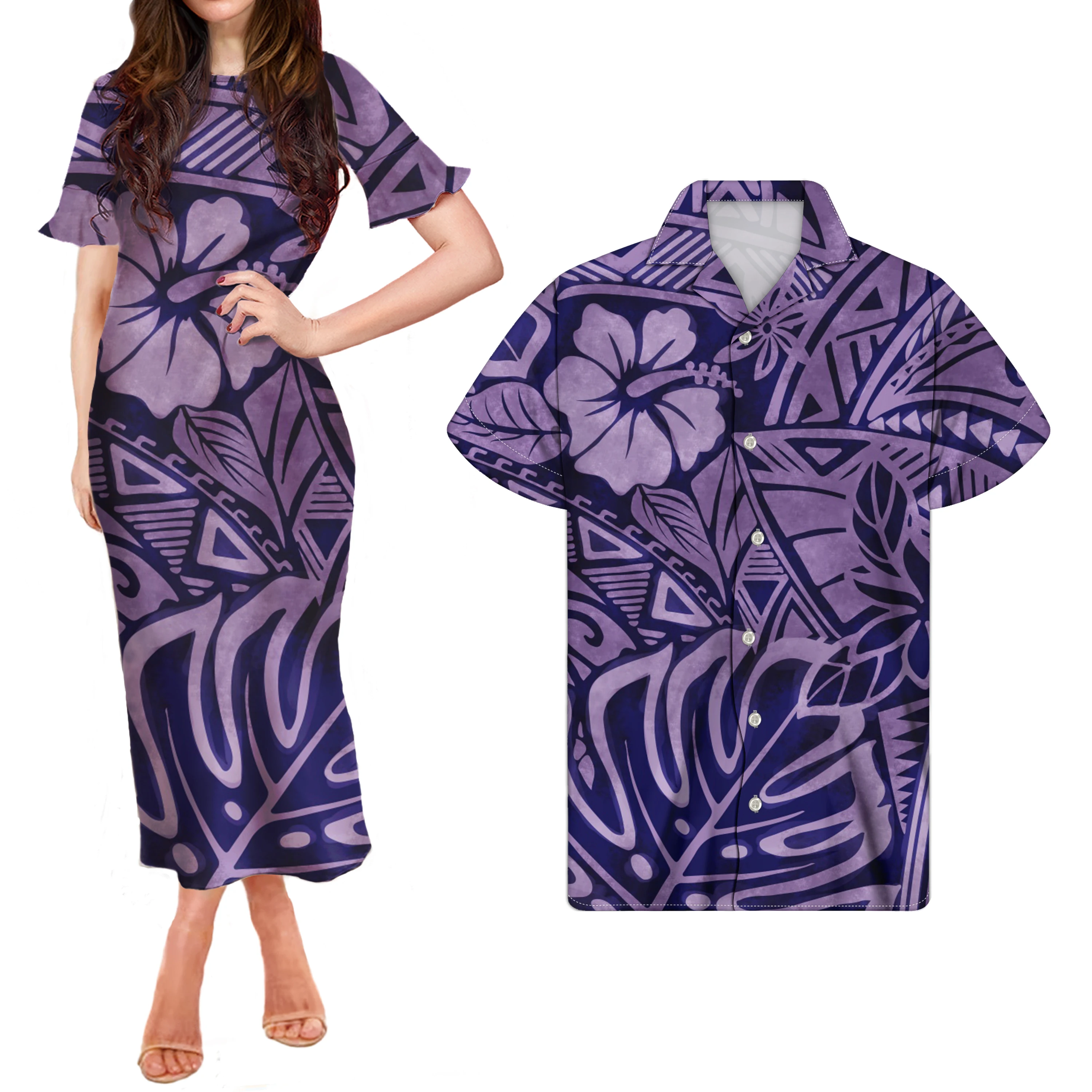 

Tropical Flowers Hibiscus and Monstera Summer Evening Dresses O Neck Short Sleeve Ruffle Long Maxi Summer Beach Loose Dress, Customized color