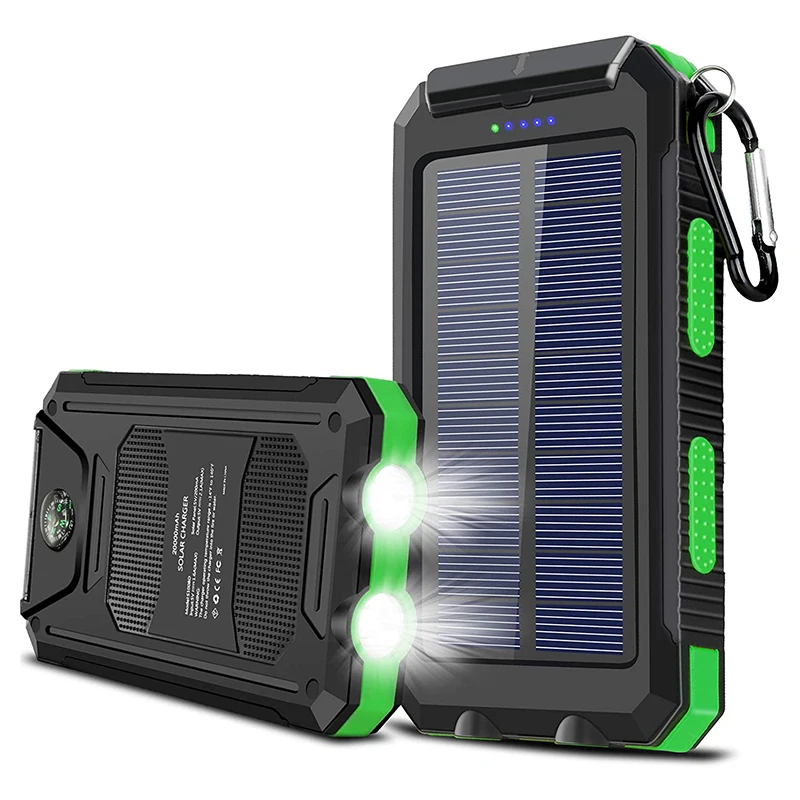 

Portable Powerbank 20000mah Outdoor Solar Cell Phone Charger Waterproof Solar Mobile Charger Solar Power Bank Usb Solar Charger, Black\orange\blue