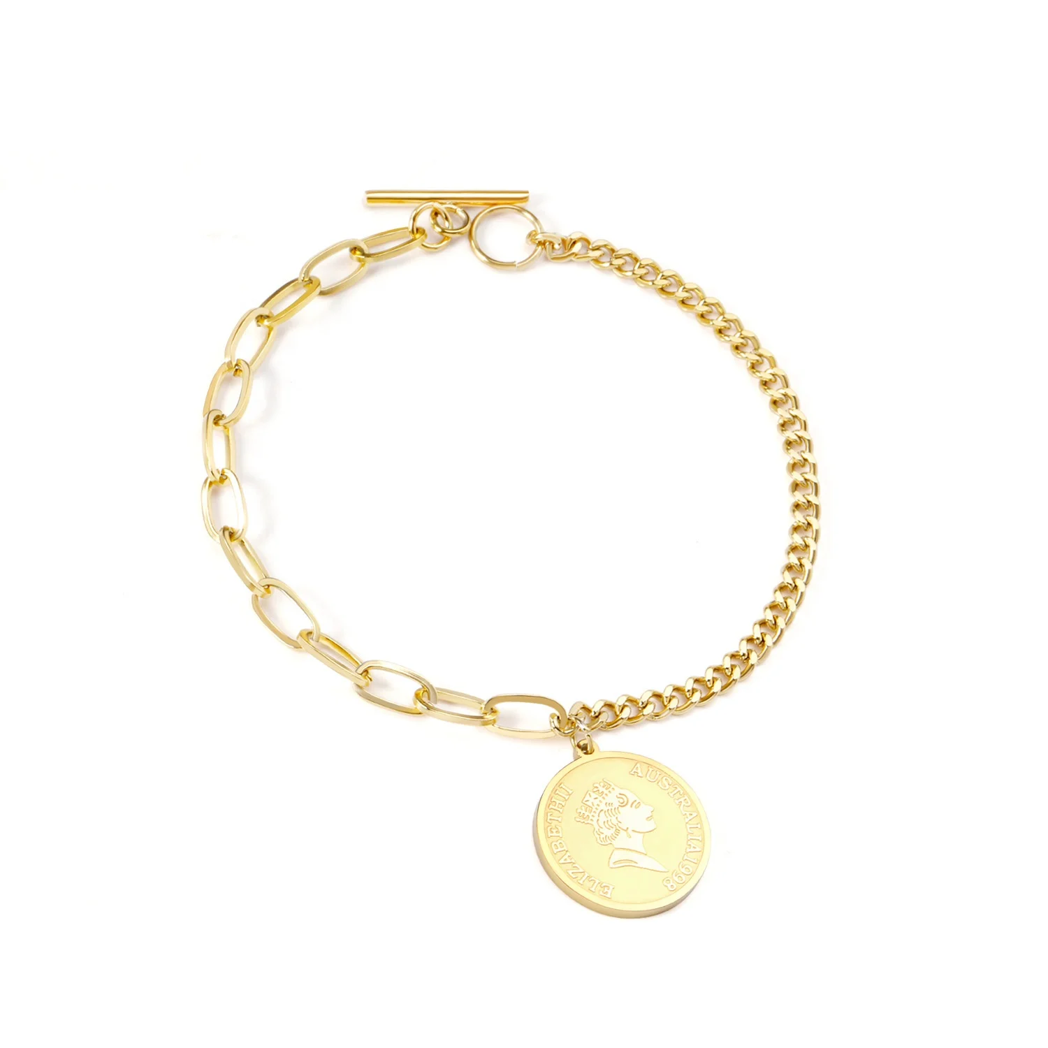 

Custom 14K Gold Religious Pendant Chain Bracelet New Design For Women In Good Quality