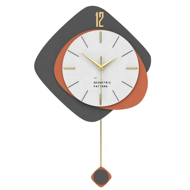 

Hot Sale Newly Design Nordic Pendulum Decorative Art Wall Clock Modern Home Office Wall Decor Clocks, Grey and orange