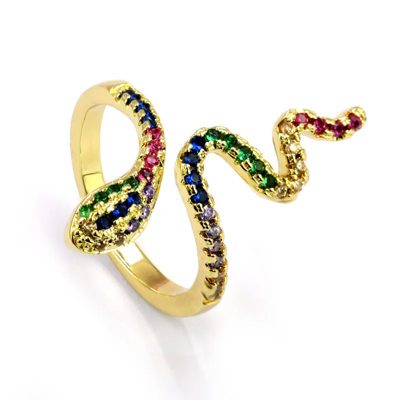 

Gold Plated Circle Snake Ring Stainless Steel Open Ring Rhinestone crystal Emerald Metal Adjustable Ring For Men Women