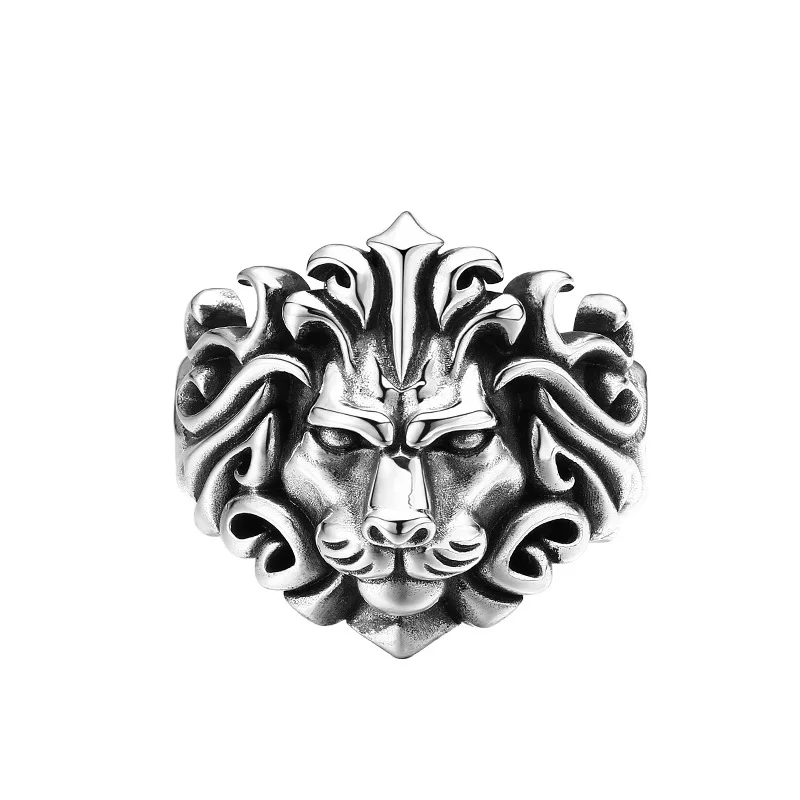 

Wholesale Sterling Silver 925 Lion Open Ring Men's Vintage Retro Punk Hiphop Big Ring Jewelry