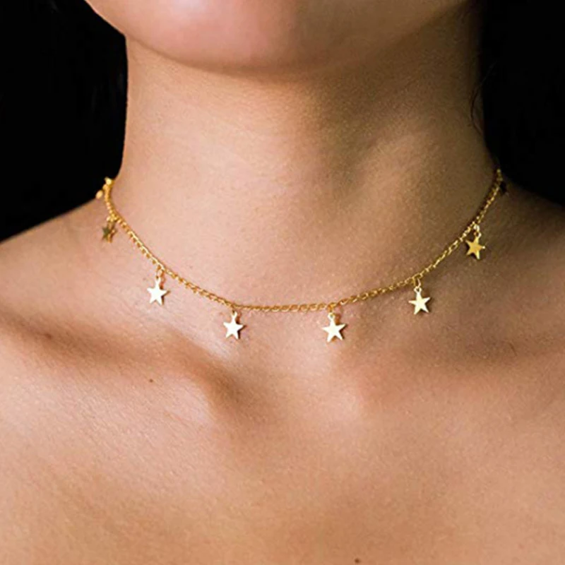 

Collana Kolye Bijoux Collares Mujer Gargantilha Femme Dainty Gold Star Choker Necklace, As picture show