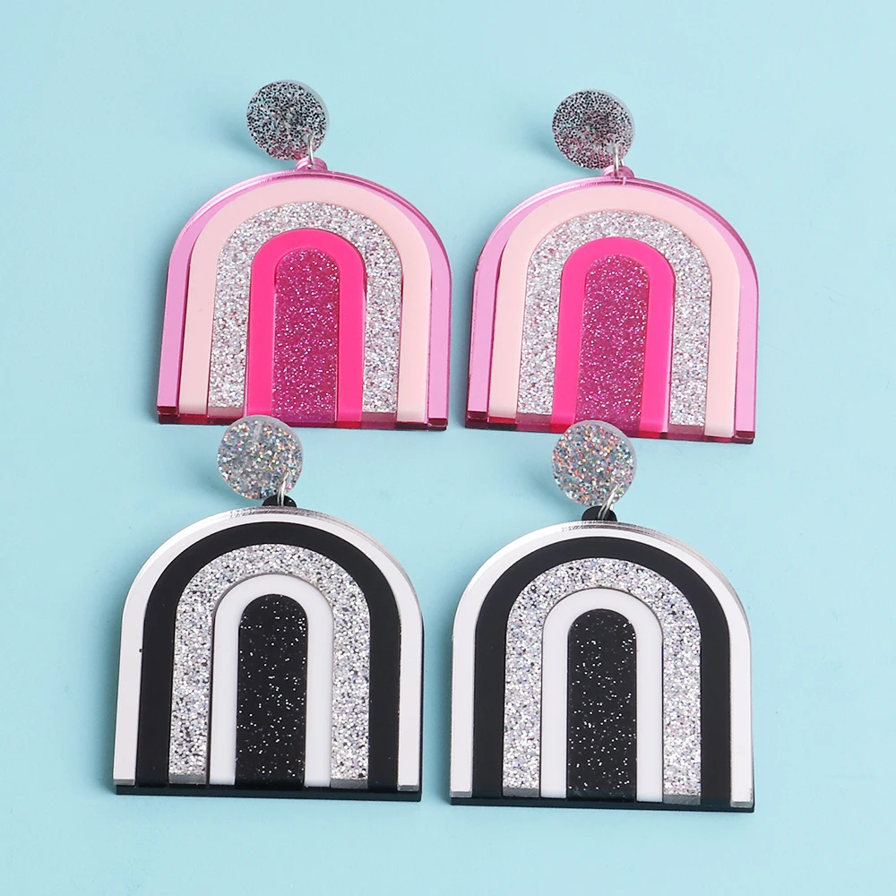 Factory price cheap semicircle earrings rainbow glitter pretty pendant earrings