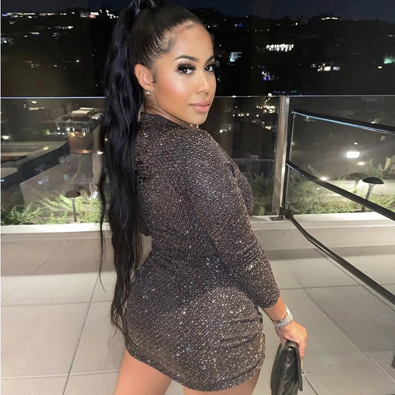 

Lace Up Hollow Round Neck Slim Shiny Buttocks Sexy Dress