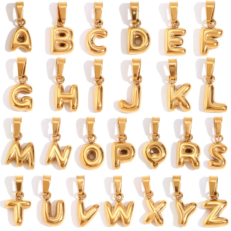 

K167 Wholesale 18K Gold PVD Plated Stainless Steel Waterproof Initial Letter Balloon 26 Alphabet Fine Jewelry Pendants Charms