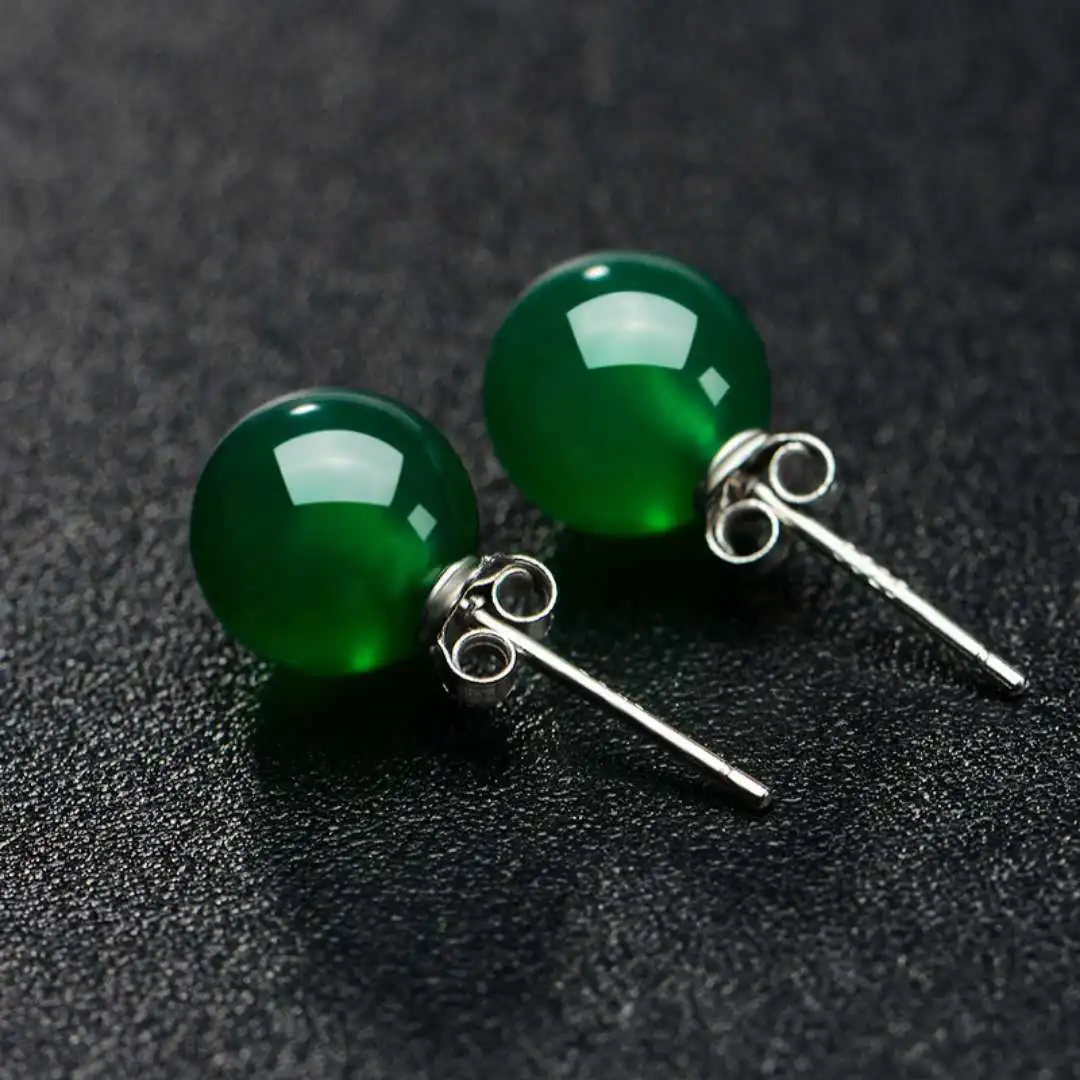 

Silver Color S925 Bizuteria jewelry Jade Stud Earring Kolczyki Earring Women Emerald Brinco Gemstone jewelry earring oorbellen, Green