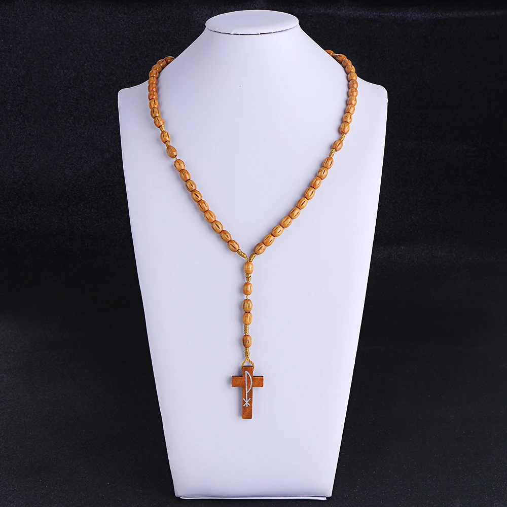 

KOMI Long Necklace For Women Men Wooden rosary Beads Cross Pendant Men Catholic Christ Religious Jesus Rosary Jewelry