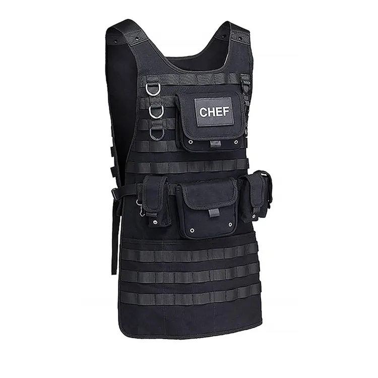 

Adjustable Molle Tactical Chef BBQ Apron with 2 Large Pouches and 3 Smaller Pouches, Black