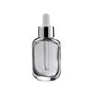 Crystal rectangle shape essential oil dropper bottles 30ml with rubber cap and silver aluminum shoulder lid