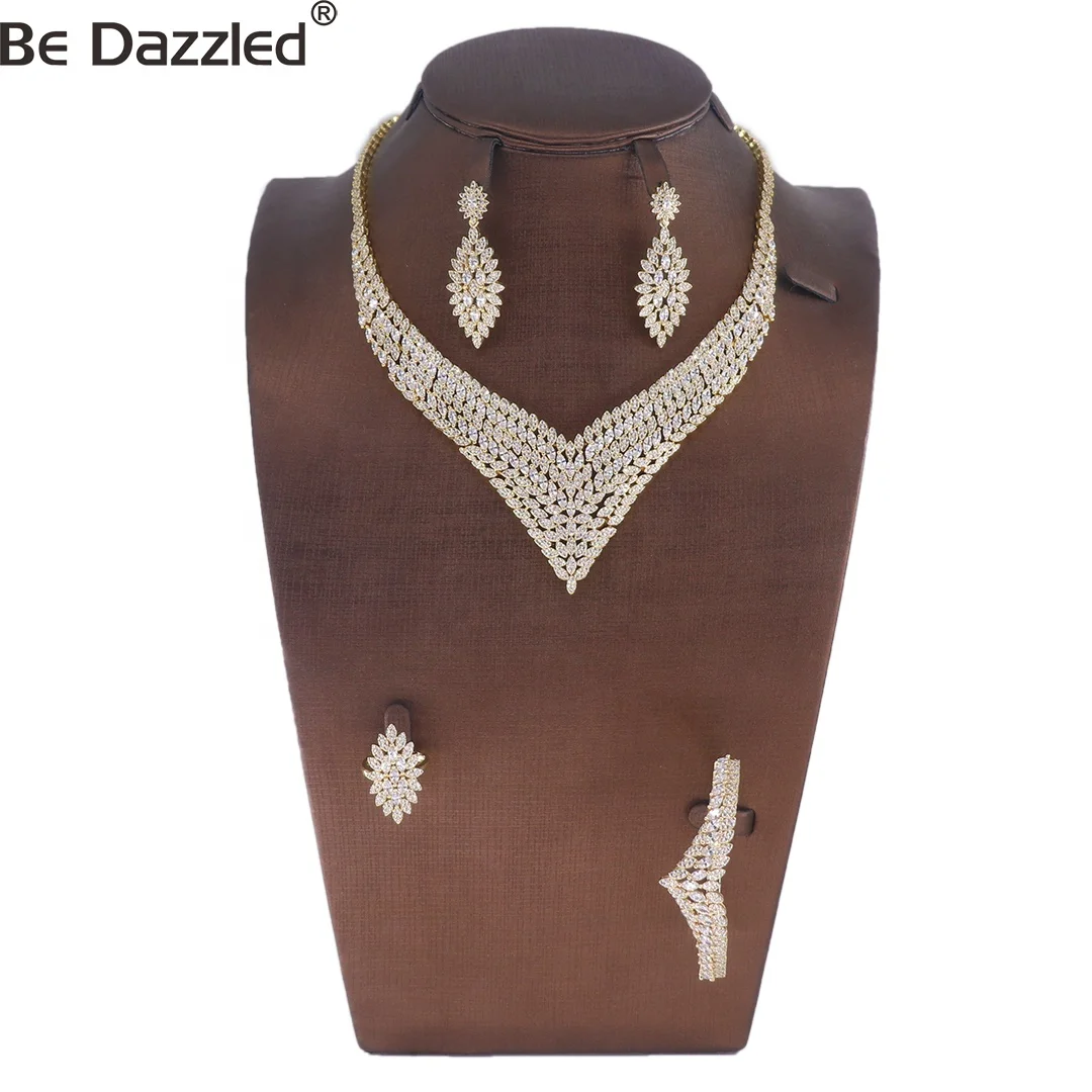 

Bedazzled Jewelry Sets Classic Necklace Earrings Ring And Bracelet Set Dubai Luxury Bridal Jewelry For Women Wedding
