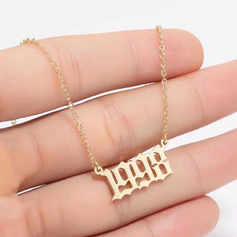 

HongTong Year of Birth Number 1980-2021 Stainless Steel Pendant Necklace Male and Female Couples Birthday Gift, Gold,steel