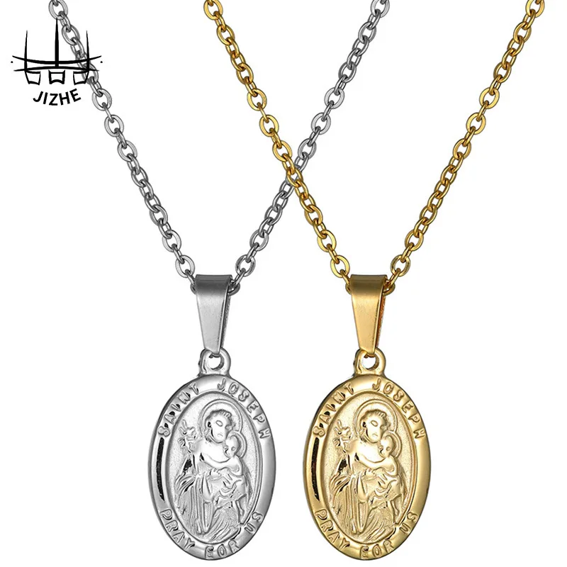

2020 New Arrival 316L Stainless Steel Hip Hops Virgin Mary Oval Pendant Necklace European Religious Virgin Mary Pendant Necklace