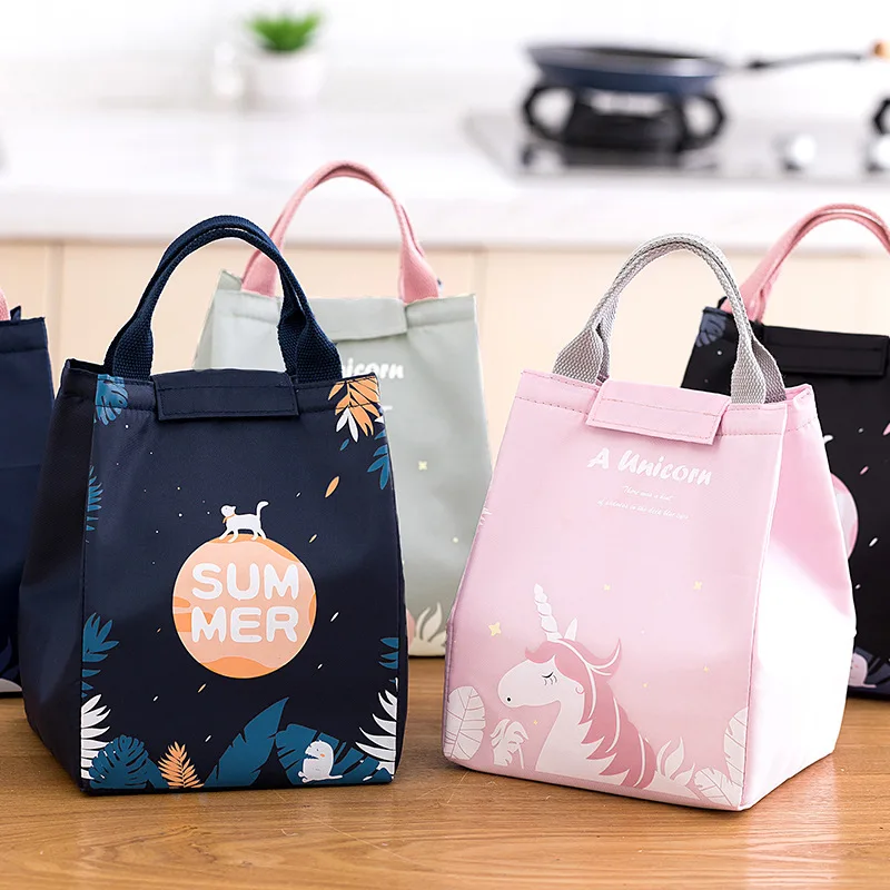 

China Trendy Printed Unicorn Aluminium Travel Picnic School Tote Kids Insulated Lunch Cooler bags with Magic tape, Customized color