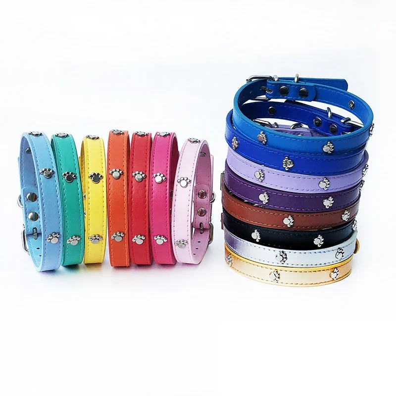 

New Design Cat And Dog Colorful PU Material Pet Footprint Color Collar, As picture