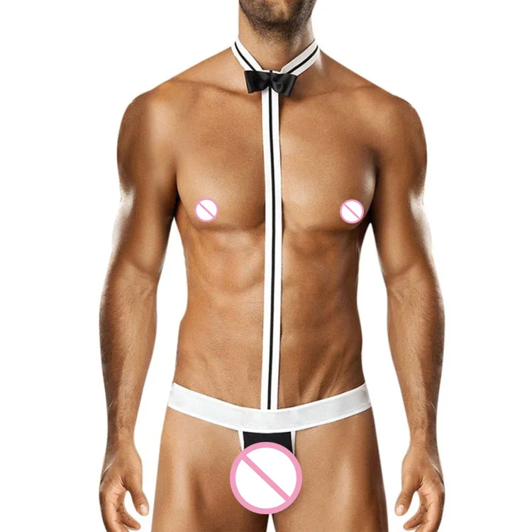 

Fashion U convex bag design Wide Elastic boy Bow Tie Siamese Panties Sexy Gay Men Underwear