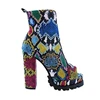 LM4960 2019 Women Snake Python Skin Ankle Booties Platform Lug Sole Chunky High Heel Open Toe Booties