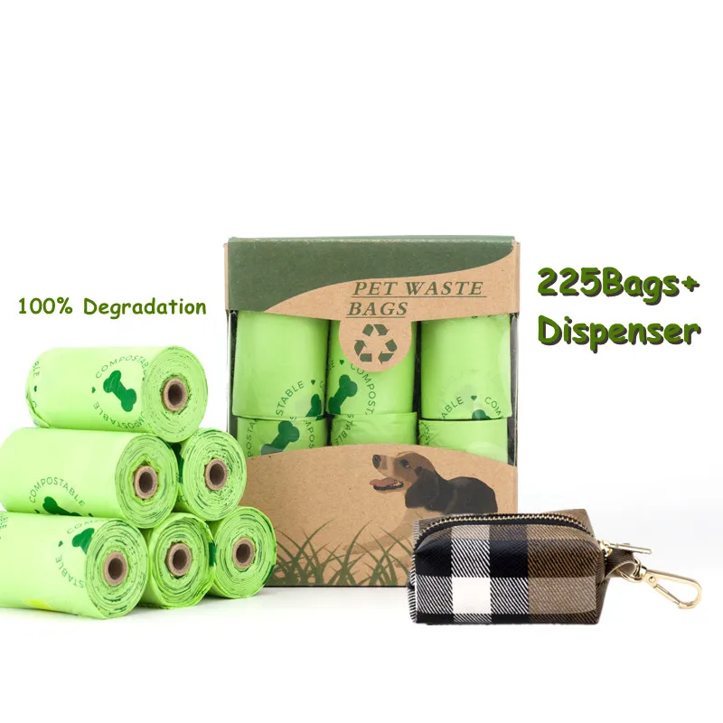 

New Material 100% Cornstarch Biodegradable Eco Friendly Pet Dog Poop Bag With Dispenser Set, Green